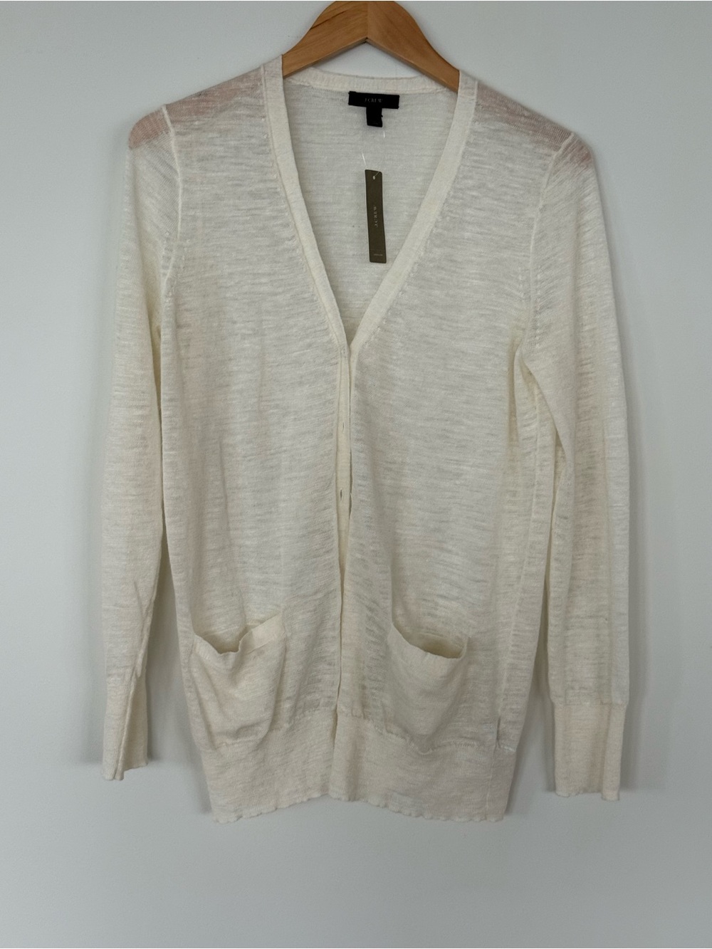 J. Crew Cream Lightweight V-Neck Cardigan Sweater, Size Medium, NWT.